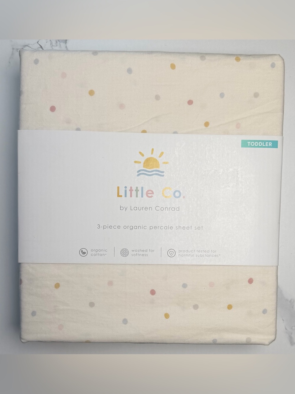 Little Co. by Lauren Conrad Cream Toddler Sheet Set with Multi-Colored Dots